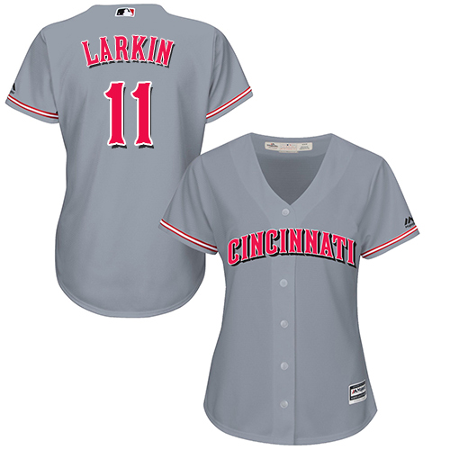 Reds #11 Barry Larkin Grey Road Women's Stitched MLB Jersey
